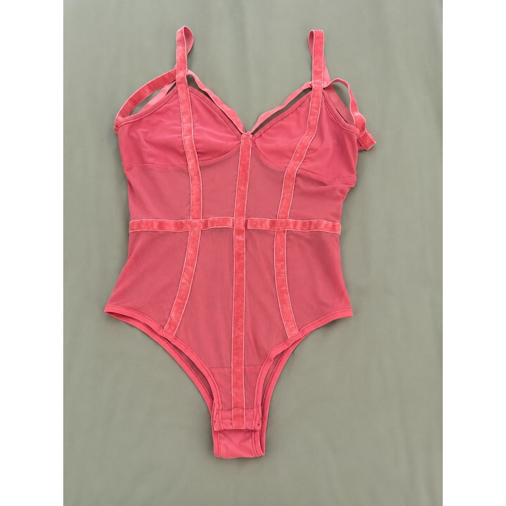 Luxxel Coral Sheer Mesh Velvet Cage Bodysuit Sony Pictures Studio Wardrobe Small